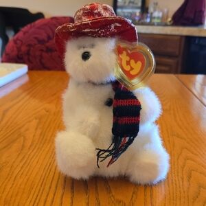 Ty Plush Beanie Baby Bear with Red Hat and Black Scarf